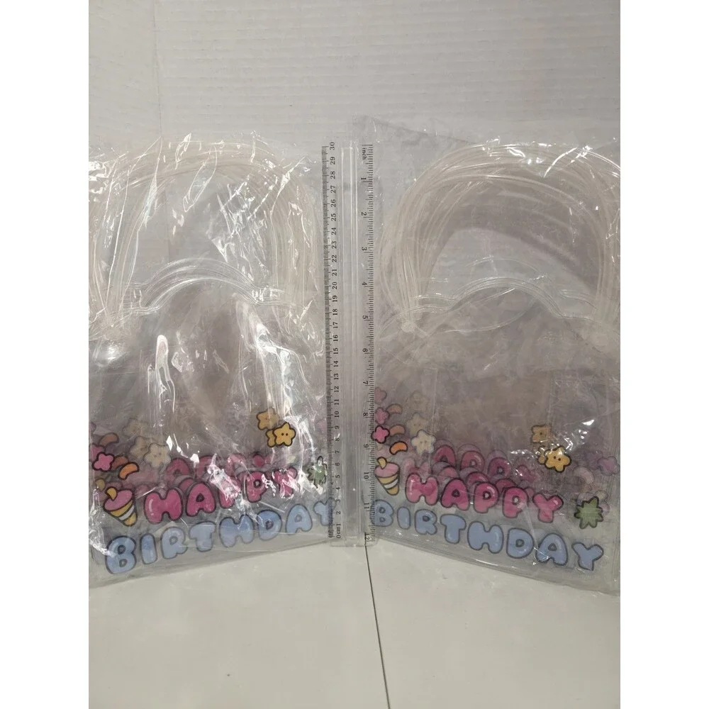 Lot of 2 pks of 5 piece Clear reusable Plastic Birthday Party Favor Bags